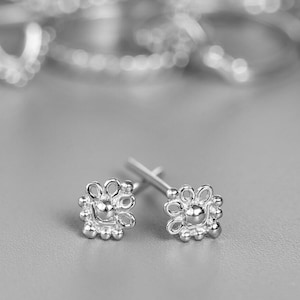 925 Sterling Silver Lotus Stud Earrings, Women's Unique Small Post Earrings, Indian Hippie Silver Earrings, Boho Chic Cartilage Studs