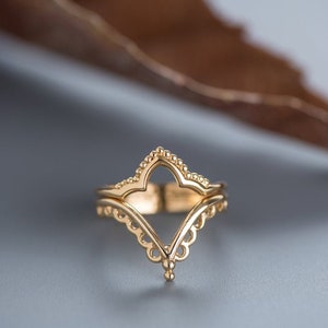 14k Gold Stacking Ring, Set of 3 Rings For Women, V Shape Ring Set, Boho Chevron Rings, Unique Wedding Ring Set, Everyday Ring Jewelry image 7