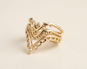 14k Gold Stacking Rings Set of 3 | Gold Rings for Women | V Shape Chevron Rings | Minimal Boho Gold Ring Set