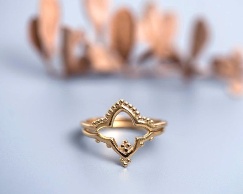 14k Chevron Gold Rings for Women, V Shape Stackable Ring Set, Boho Wedding Ring Set, Unique Engagement Ring, Anniversary Gift Idea for Her image 7