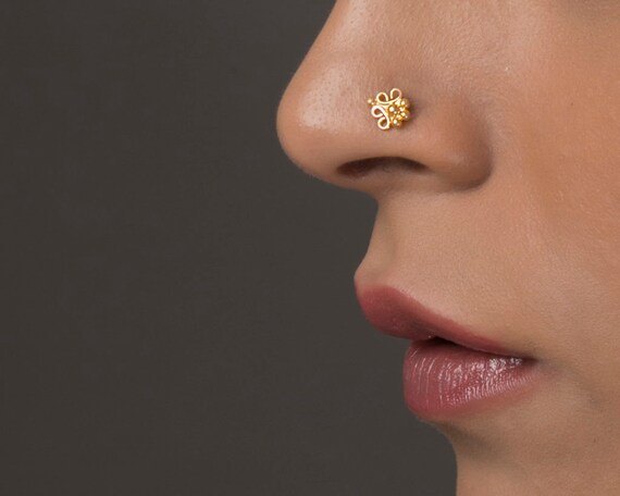 Gold Nose Ring Nose Screw Nose Jewelry Tribal Stud Nose Stud 22K Gold Nose Stud Gold Nose Jewelry Nostril Pin Indian Nose Stud 24g