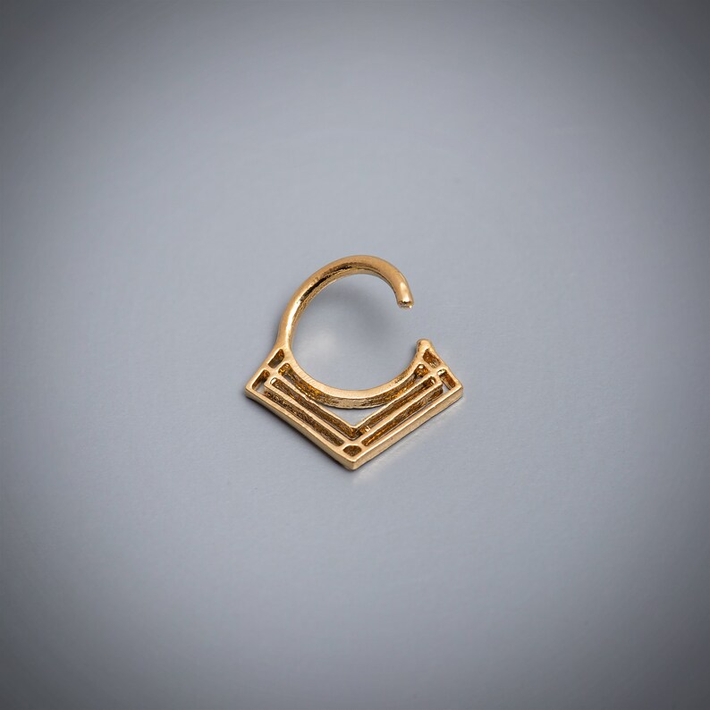 14K Solid Gold Large Septum Ring, Geometric Nose Ring, Tribal Bohemian Style Daith Jewelry, Unisex Piercing, Gift Idea for Women