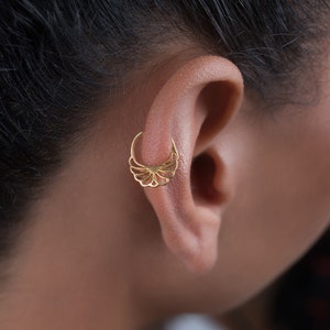 14k Solid Gold Helix Piercing, Hoop Earring, Daith Ring, Ethnic Ear Jewelry, Gift for Her
