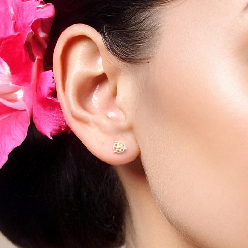 14k Solid Gold Gold Stud Earrings, Indian Earrings, Indian Jewelry, Tiny Stud Earrings, Tiny Gold Earrings, Fits Cartilage Piercing