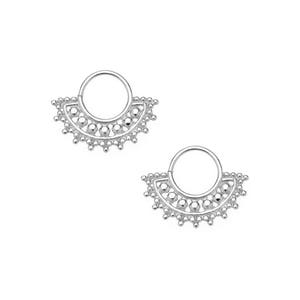 925 Sterling Silver Ethnic Hoop Earrings, Women&#39;s Tribal Hoop Earrings, Indian Fan Shaped Earrings, Boho Chic Hoops