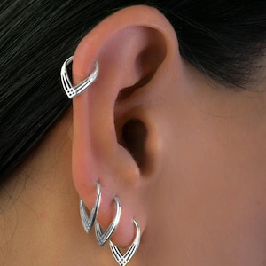 Earring Set, Cartilage Earring, Helix Hoop, Cartilage Hoop, Piercing Helix, Geometric Earring, Tribal Jewelry, Sterling Silver / Gold Plated