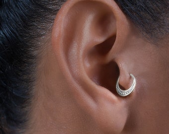Silver Tragus Earring, Handmade Ear Piercing, Daith Hoop, Piercing Helix, Rook Earring, Hippie Jewelry, Birthday Gift for Her, Boho Jewelry