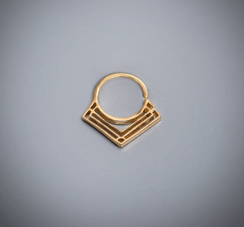14K Solid Gold Large Septum Ring, Geometric Nose Ring, Tribal Bohemian Style Daith Jewelry, Unisex Piercing, Gift Idea for Women