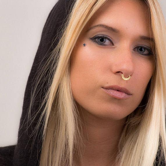 14k Gold Nose Piercing Handmade Septum Ring Unique Ear Jewelry