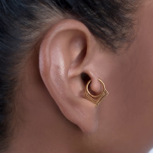 18K Gold Plating Daith Piercing, V Shape Daith Earring, Ear Jewelry for Her, Rook Piercing, Cartilage Earring, Helix Hoop, Women's Jewelry