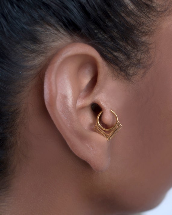 18K Gold Plating Daith Piercing, V Shape Daith Earring, Ear Jewelry for Her, Rook Piercing, Cartilage Earring, Helix Hoop, Women's Jewelry
