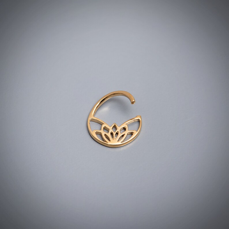 14k Solid Gold Helix Piercing, Lotus Tragus Earring, Rook Piercing, Daith Jewelry, Cartilage Earring, Daith Piercing Ring, Helix Hoop Ring image 6