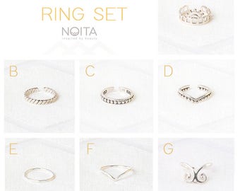 Set di anelli Midi d'argento - Set di anelli per nocche - Anello Midi argento - Anelli Knuckle - Anelli impilabili in argento - Regalo per lei