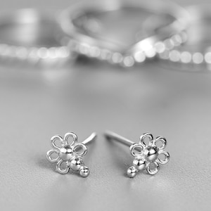 Unique Stud Earrings, Lotus Earrings, Indian Jewelry, Indian Earrings, Tiny Small Silver Stud Earrings, Cartilage Earring,Unique Flower Stud