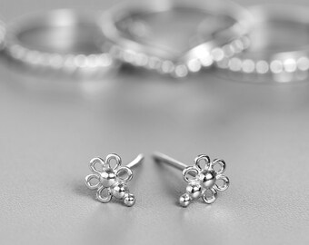 Unique Stud Earrings, Lotus Earrings, Indian Jewelry, Indian Earrings, Tiny Small Silver Stud Earrings, Cartilage Earring,Unique Flower Stud