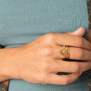 14k Chevron Gold Rings for Women, V Shape Stackable Ring Set, Boho Wedding Ring Set, Unique Engagement Ring, Anniversary Gift Idea for Her image 2