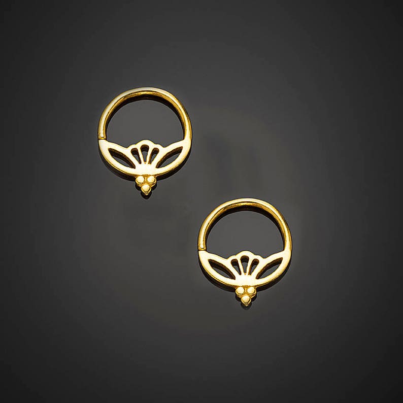 Tribal Earrings Small Hoop Earrings Indian Earrings 14k Gold Small Earrings Boho Indian Jewelry Tiny Hoop Earrings Lotus Earrings
