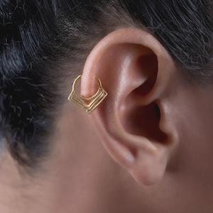 18K Gold Daith Piercing, V Shape Earring, Rook Helix Hoop Earring, Cartilage Jewelry, Gift for Her