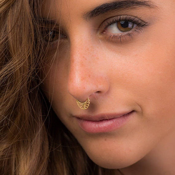 14k Solid Gold Septum Ring 16g 18g 20g Septum Jewelry Indian