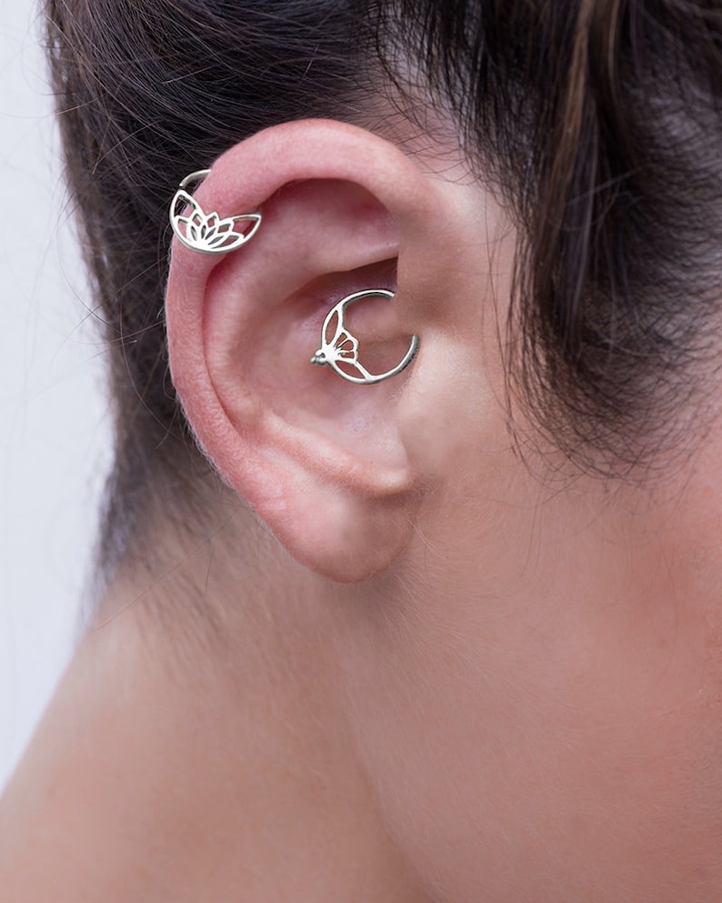 Lotus Piercing Sterling Silver Daith Daith Earring 18g Daith Piercing Cartilage Jewelry Rook Piercing Helix Earring Daith Jewelry