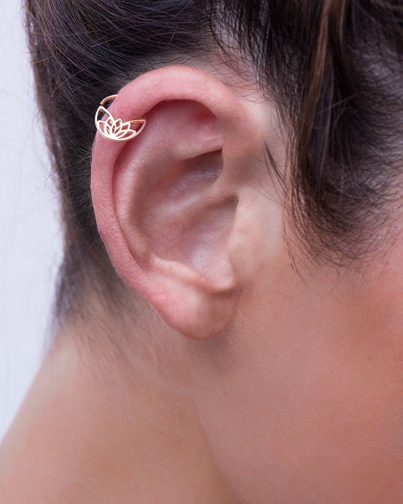 14k Solid Gold Helix Piercing, Lotus Tragus Earring, Rook Piercing, Daith Jewelry, Cartilage Earring, Daith Piercing Ring, Helix Hoop Ring image 1