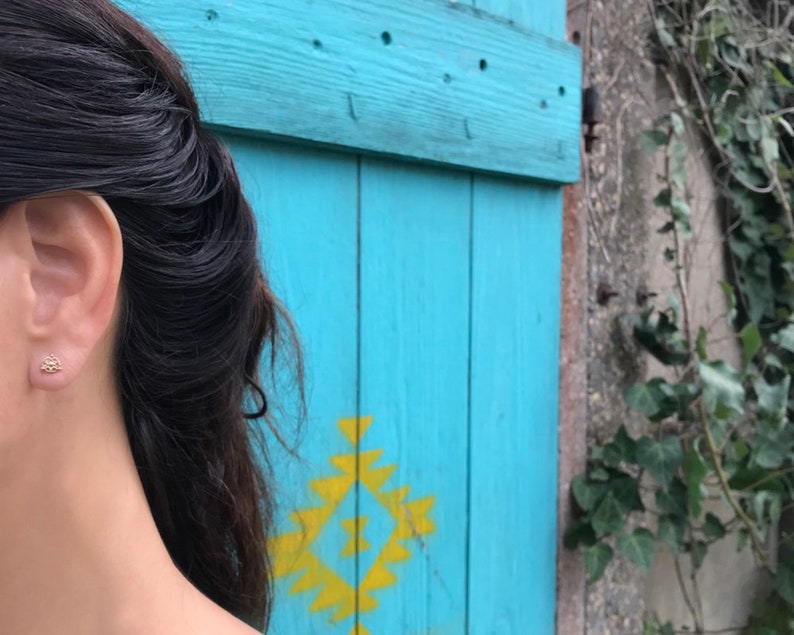 14k Solid Gold Gold Stud Earrings, Indian Earrings, Indian Jewelry, Tiny Stud Earrings, Tiny Gold Earrings, Fits Cartilage Piercing