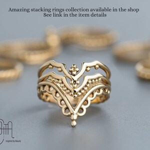 14k Gold Chevron Crown Ring for Women Stackable Boho Ring - Etsy