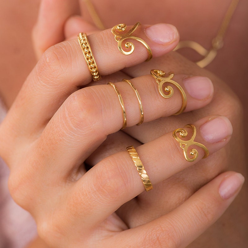 Boho Midi Ring Set Of 2 Gold Knuckle Ring Gold Midi Rings Etsy