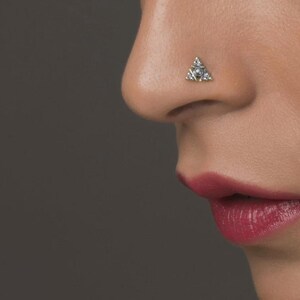 Nose Stud, Unique Nose Stud, Silver Nose Stud, Silver Nose Ring, Triangle Piercing, Tragus Earring, Cartilage Earring, India Jewelry, Tribal