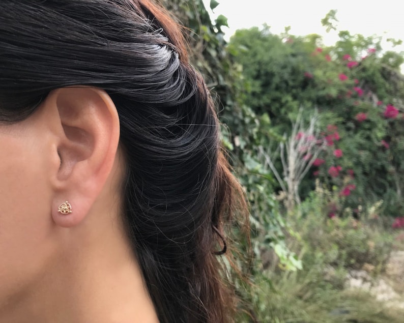 14k Solid Gold Gold Stud Earrings, Indian Earrings, Indian Jewelry, Tiny Stud Earrings, Tiny Gold Earrings, Fits Cartilage Piercing