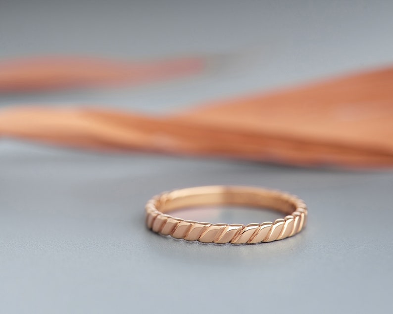 Dainty 14k Rose Gold Ring For Women, Unique Wedding Ring, Gold Band Ring For Women, 14k Gold Band Ring, Thin Rose Gold Ring for Women image 1