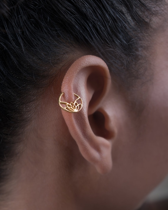 Gold Daith Earring Piercing Daith Daith Jewelry Tragus Ring Helix Hoop Rook Piercing Indain Jewelry Gold Plated Silver Lotus 18g