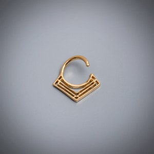14k Solid Gold Septum Ring, Geometric Handmade Piercing, Tribal Nose Ring, Bohemian Jewelry, Gift for Sister or Girlfriend