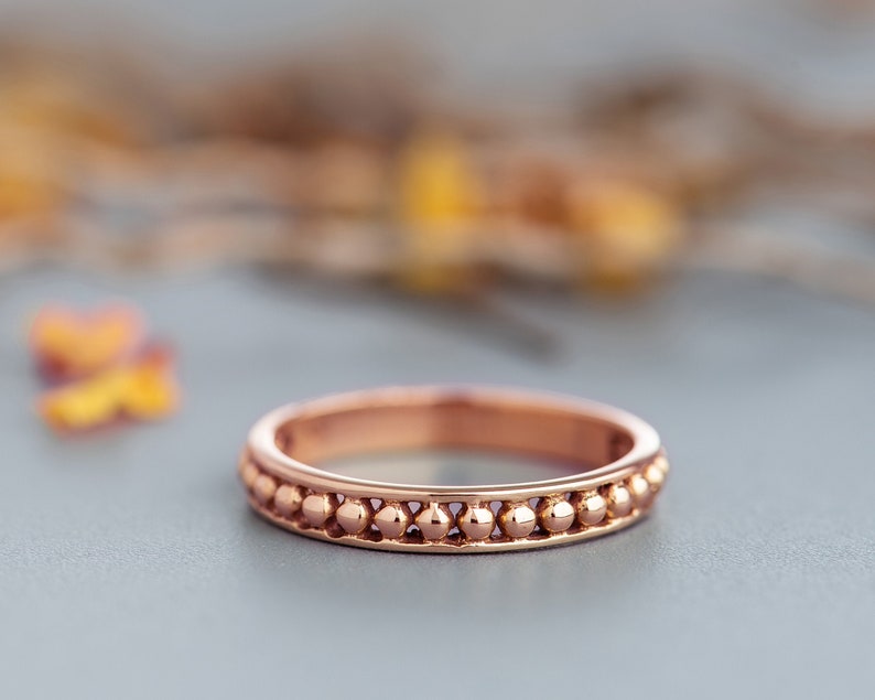 14k Rose Gold Wedding Band for Women, Recycled Gold Ring, Boho Wedding Band, Thin Gold Ring, Dainty Gold Ring, Minimalist Gold Ring image 1