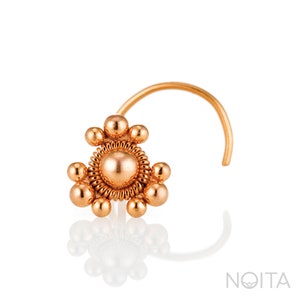 Piercing de nariz único, piercing de oro, piercing de oro rosa, piercing de nariz de la India, piercing de oro rosa, piercing de flor, piercing de nariz, joyería de la India