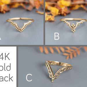 14k Chevron Gold Rings for Women, V Shape Stackable Ring Set, Boho Wedding Ring Set, Unique Engagement Ring, Anniversary Gift Idea for Her image 3