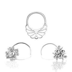Silver Piercing Set, Tribal Septum Ring, Daith Piercing, Tragus Jewelry, Indian Nose Studs, fits also Rook, Cartilage, Helix, 18g, 20g, Boho