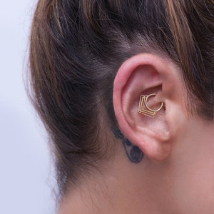 14K Solid Gold Tragus Earring, Chevron Piercing, Cartilage Conch Daith Helix, Geometric Jewelry, Gift for Her
