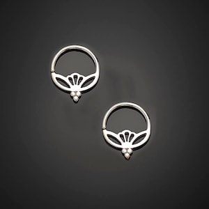 Small Hoop Earrings, Lotus Earrings, Tiny Hoop Earrings, Silver / Gold Hoops, Indian Jewelry, Indian Earrings, Tribal Earrings, Boho Hoops