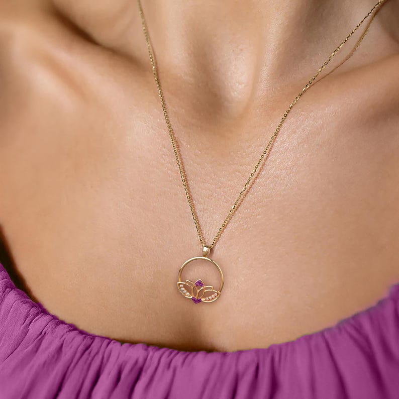 Necklace and Earring Set, Jewelry Set for Women, 14K Solid Gold Earrings & Necklace, Lotus Flower Wedding Jewelry, Ruby Set, Recycled Gold