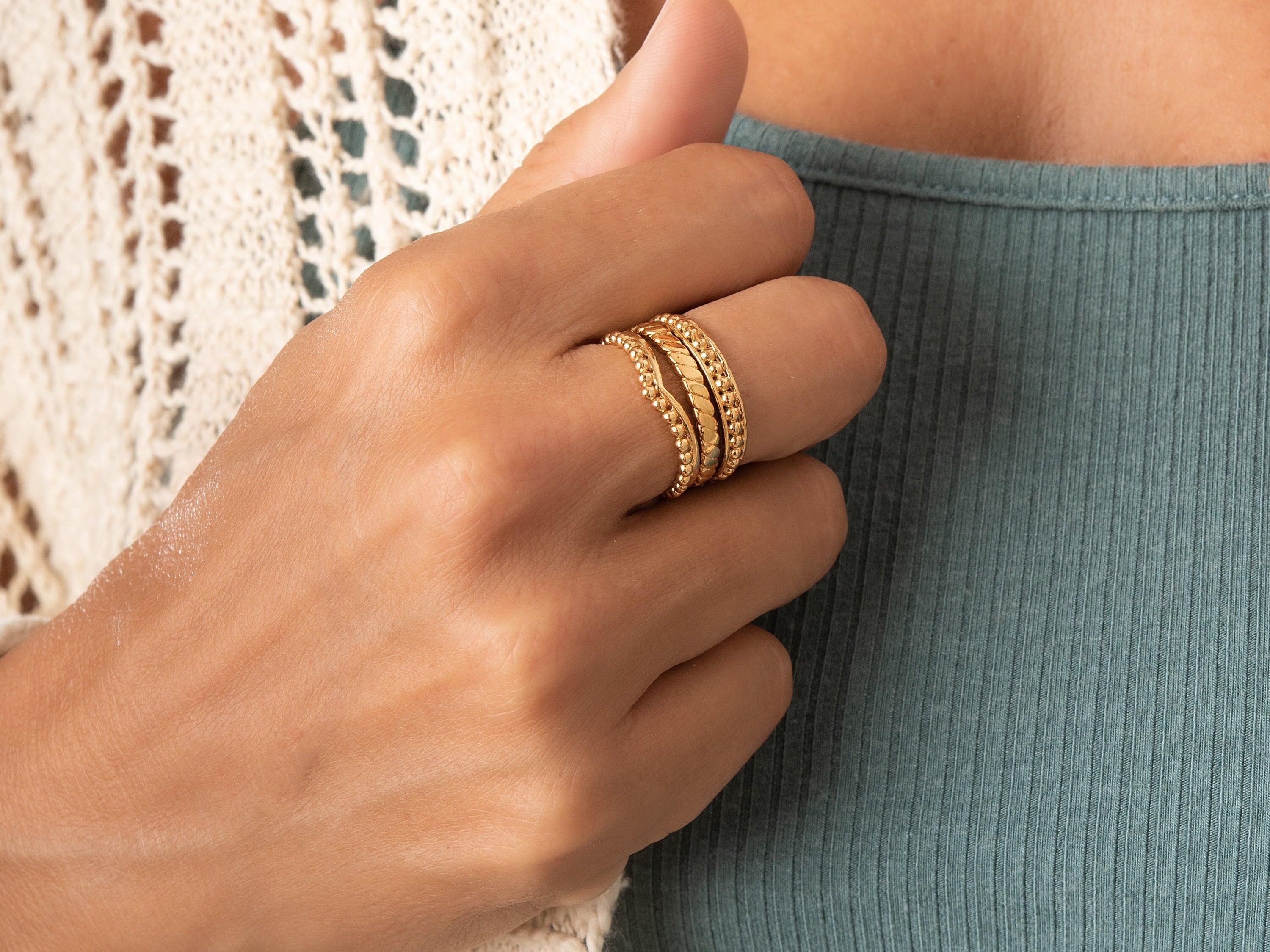 14K Gold Ring Set for Women, Gold Stacking Rings, Boho Wedding Rings ...