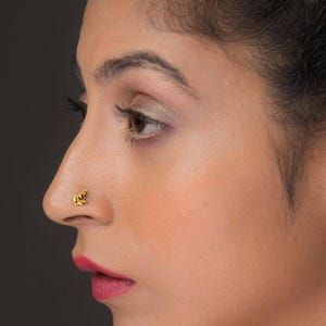 14K Gold Nose Stud, Tribal Indian Nostril Piercing, Unique Nose Jewelry, Belly Button Piercing, Gift for Her