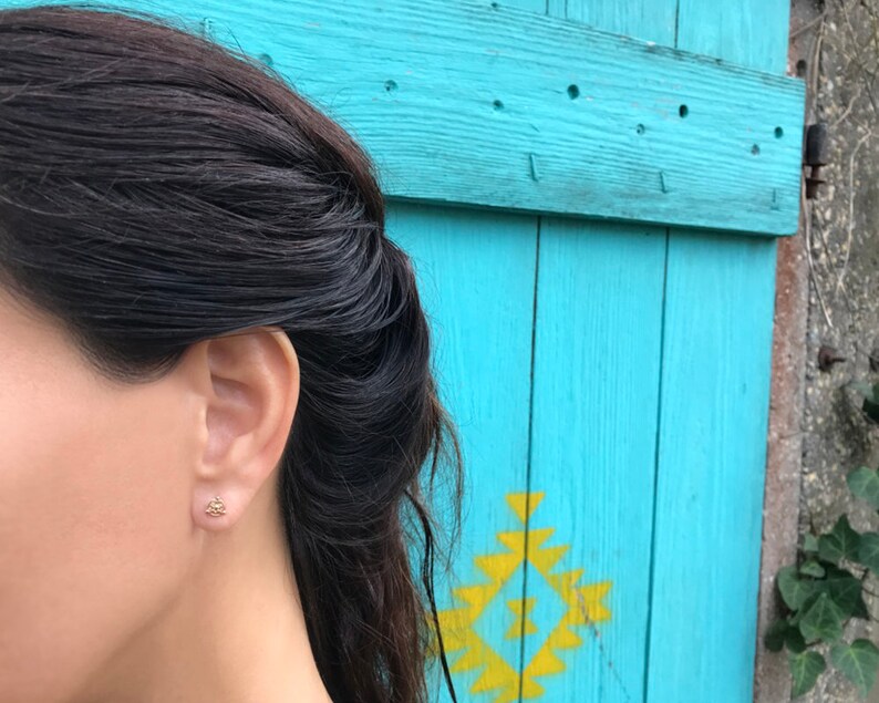 14k Solid Gold Gold Stud Earrings, Indian Earrings, Indian Jewelry, Tiny Stud Earrings, Tiny Gold Earrings, Fits Cartilage Piercing