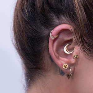 Daith Earring, Daith Piercing, Cartilage Earring, Tragus Jewelry, Helix Hoop, Rook Piercing, Indain Jewelry, 14K Solid Gold, Tribal, 18g image 6