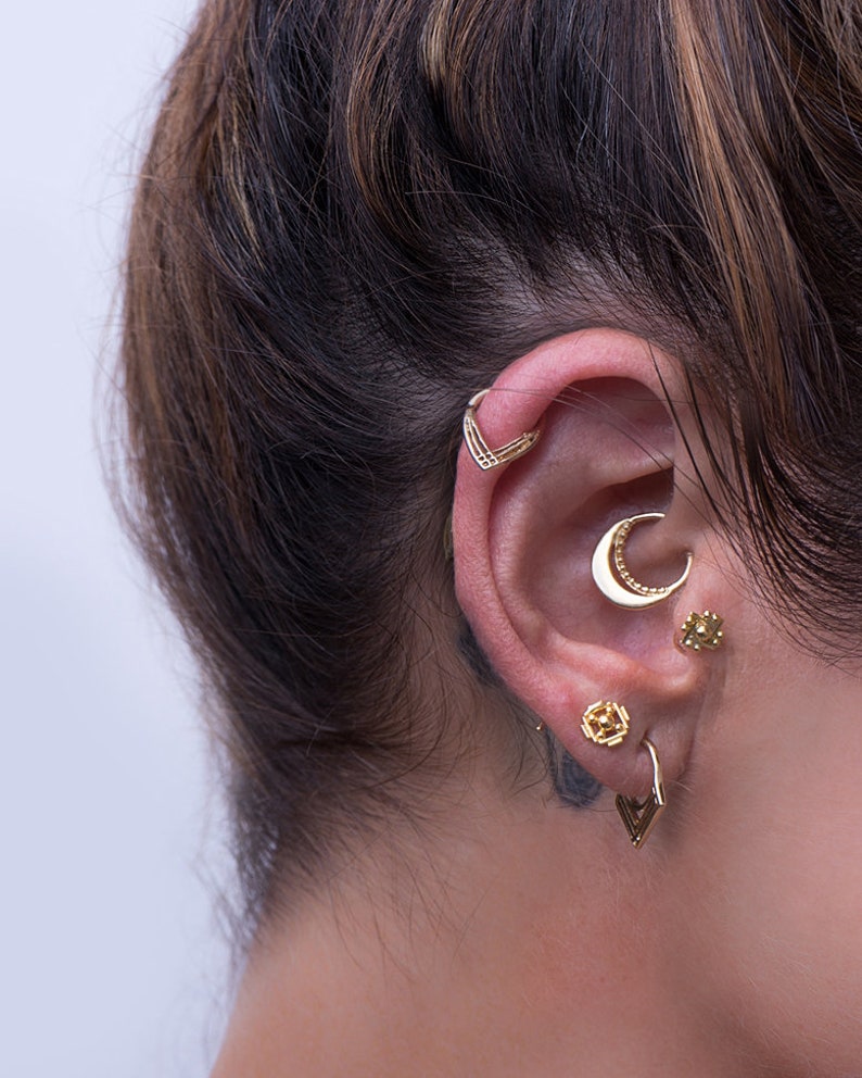 Daith Earring, Daith Piercing, Cartilage Earring, Tragus Jewelry, Helix Hoop, Rook Piercing, Indain Jewelry, 14K Solid Gold, Tribal, 18g image 6