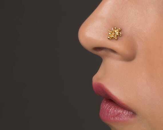 Gold Nose Ring Nose Screw Nose Jewelry Tribal Stud Nose Stud 22K Gold Nose Stud Gold Nose Jewelry Nostril Pin Indian Nose Stud 24g