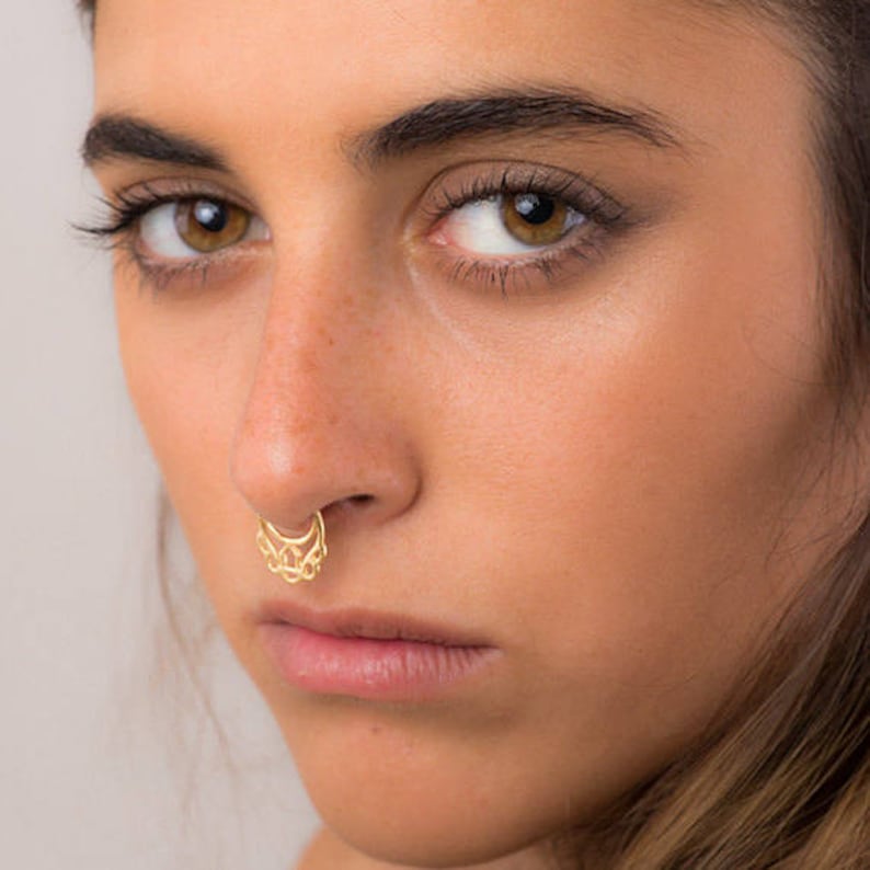 14K Gold Septum Indian Septum Solid Gold Piercing 14k Gold Etsy