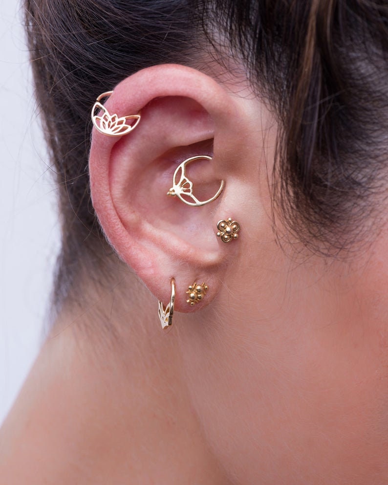 Lotus Piercing Sterling Silver Daith Daith Earring 18g Daith Piercing Cartilage Jewelry Rook Piercing Helix Earring Daith Jewelry