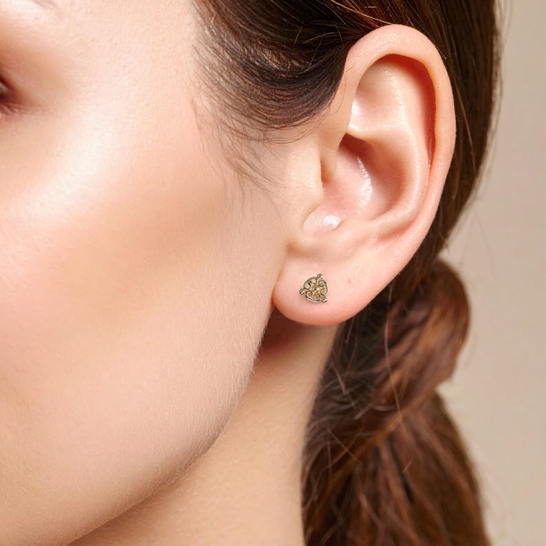 14k Solid Gold Gold Stud Earrings, Indian Earrings, Indian Jewelry, Tiny Stud Earrings, Tiny Gold Earrings, Fits Cartilage Piercing