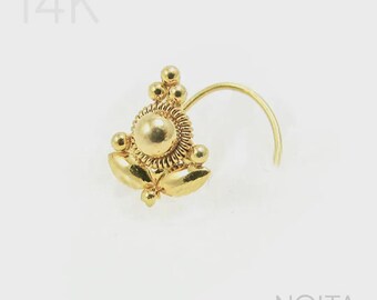Gold Nose Stud, Tribal Nose Stud, Tragus Earring, Cartilage Earring, Helix Earring, Nose Screw, Rook Earring, Tragus Stud, Nose Pin, 18g,20g